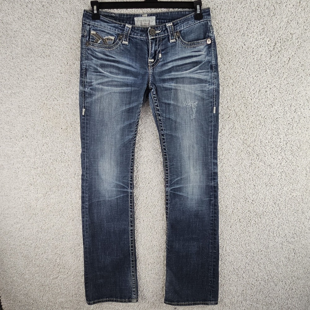 Big Star Liv Boot Womens Jeans 28L 32x33 Stretch Whiskered Embellished Denim